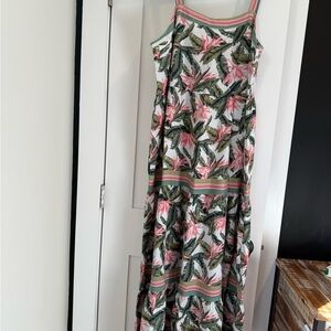 LOFT Floral Print Dress with Pink and Green Accents